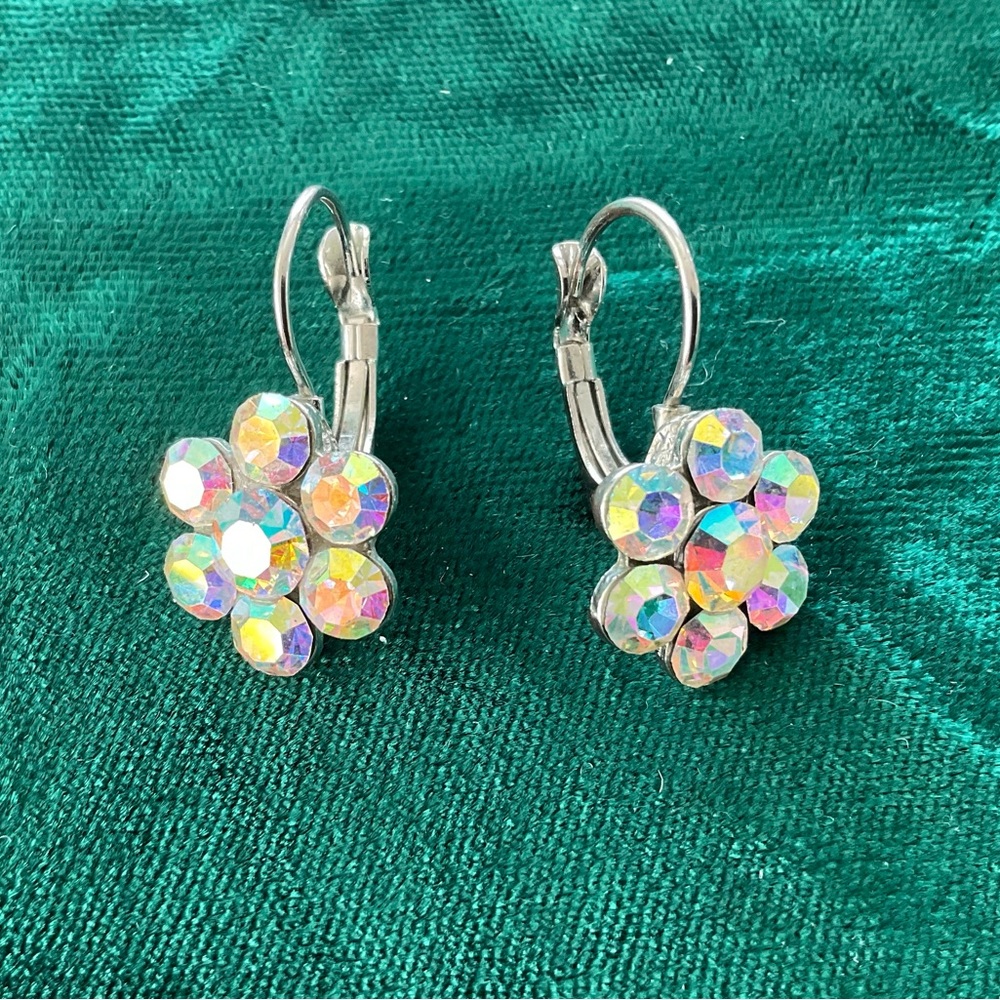 Vintage Aurora Borealis Crystal Pierced Earrings